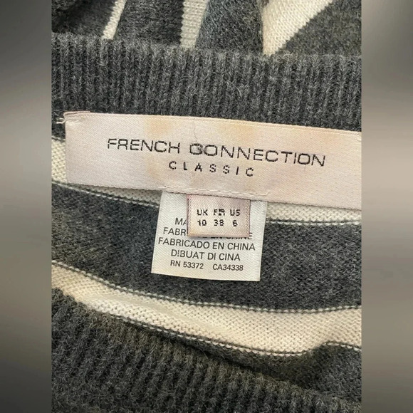 ✨French Connection Classic Wool Blend Gray Stripe Sweater Dress Short Pullover - Picture 7 of 8
